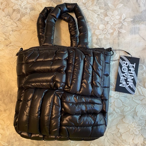 Think Royln Small Criss-Cross Quilted Tote “Le Marche” Shiiny Black - Picture 4 of 5